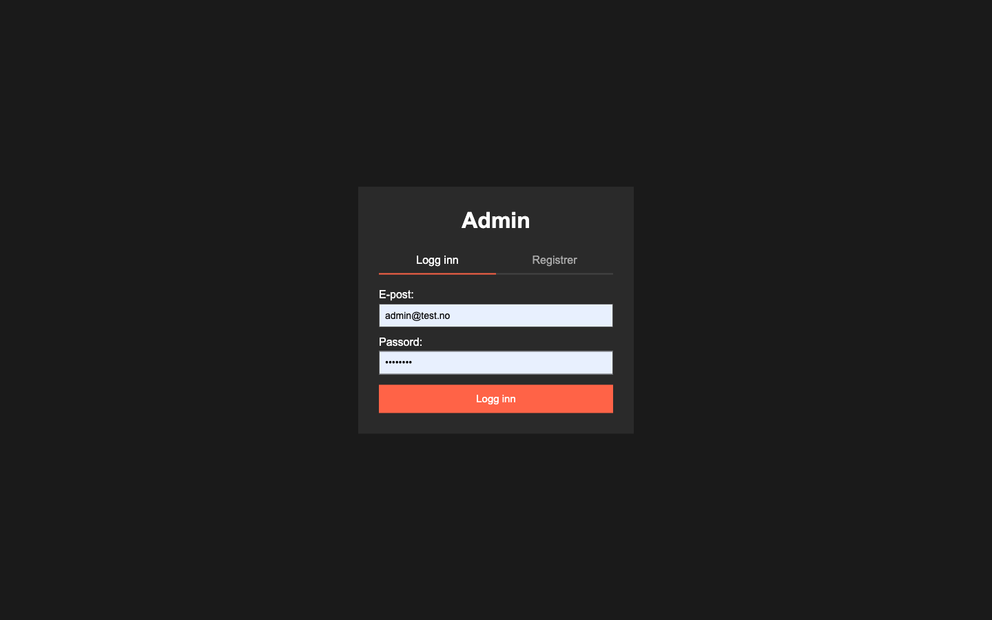 Login-tab i tabbed UI med e-post og passord